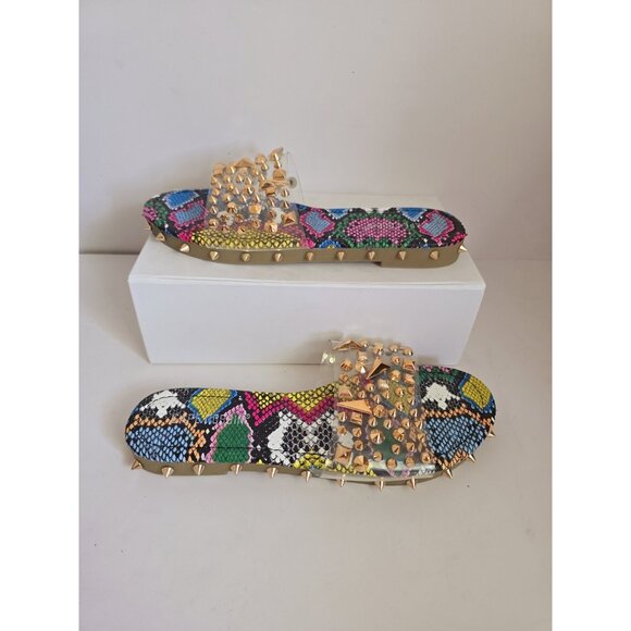 Cape Robbin Rainbow Snakeskin Spike Studded Clear Slip On Slide Sandals Shoes 7 - Picture 1 of 9